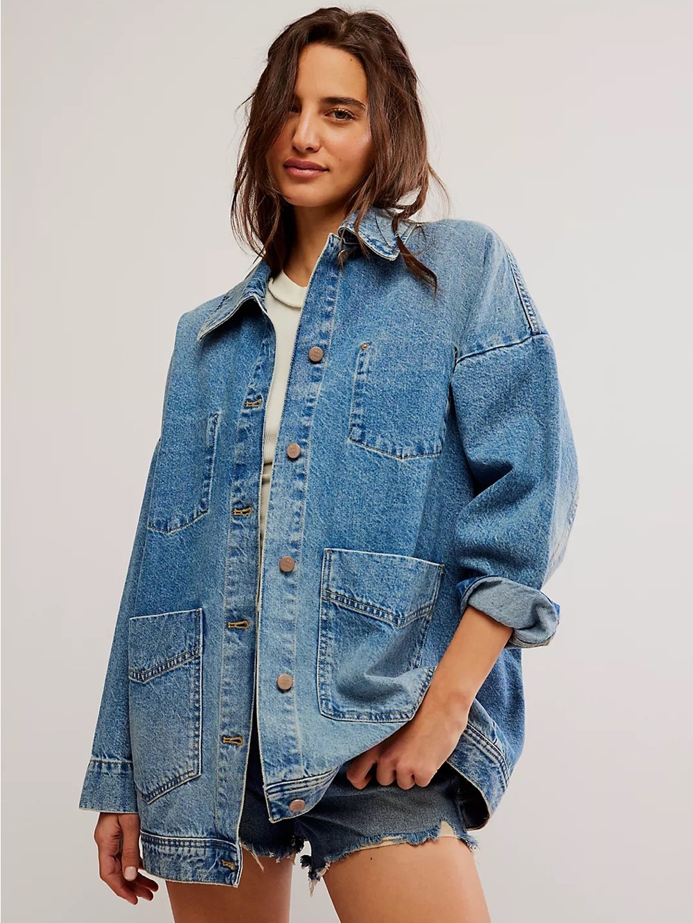 *NWT* Free People Oversized Light Blue Denim Jean Jacket
